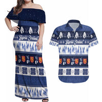 Finland Christmas Couples Matching Off Shoulder Maxi Dress and Hawaiian Shirt Suomen Tasavalta Hyvaa Joulua - Wonder Print Shop
