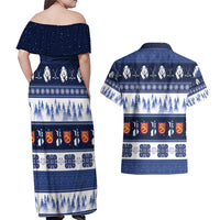 Finland Christmas Couples Matching Off Shoulder Maxi Dress and Hawaiian Shirt Suomen Tasavalta Hyvaa Joulua - Wonder Print Shop
