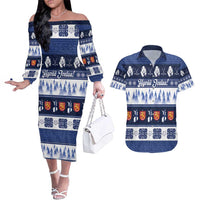Finland Christmas Couples Matching Off The Shoulder Long Sleeve Dress and Hawaiian Shirt Suomen Tasavalta Hyvaa Joulua - Wonder Print Shop