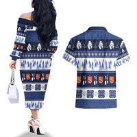 Finland Christmas Couples Matching Off The Shoulder Long Sleeve Dress and Hawaiian Shirt Suomen Tasavalta Hyvaa Joulua - Wonder Print Shop