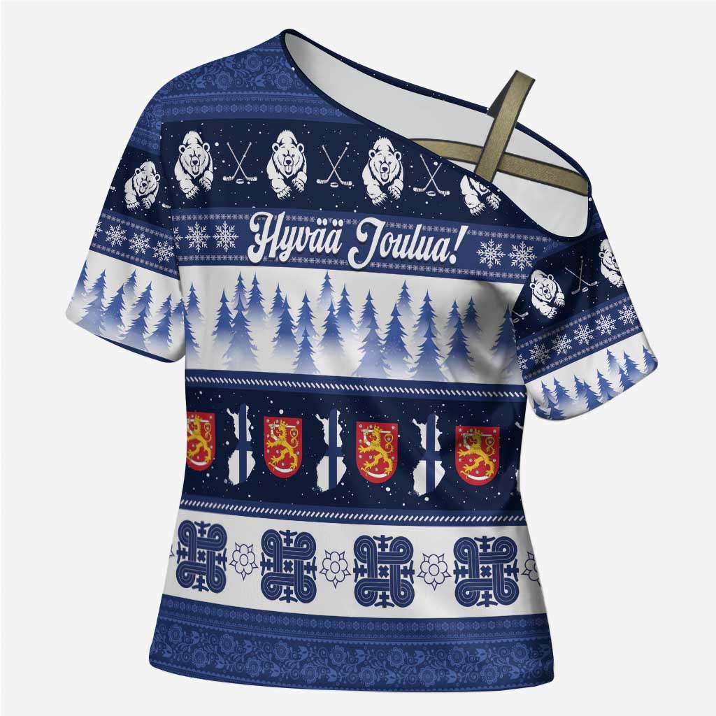 Finland Christmas Cross Shoulder Shirt Suomen Tasavalta Hyvaa Joulua - Wonder Print Shop