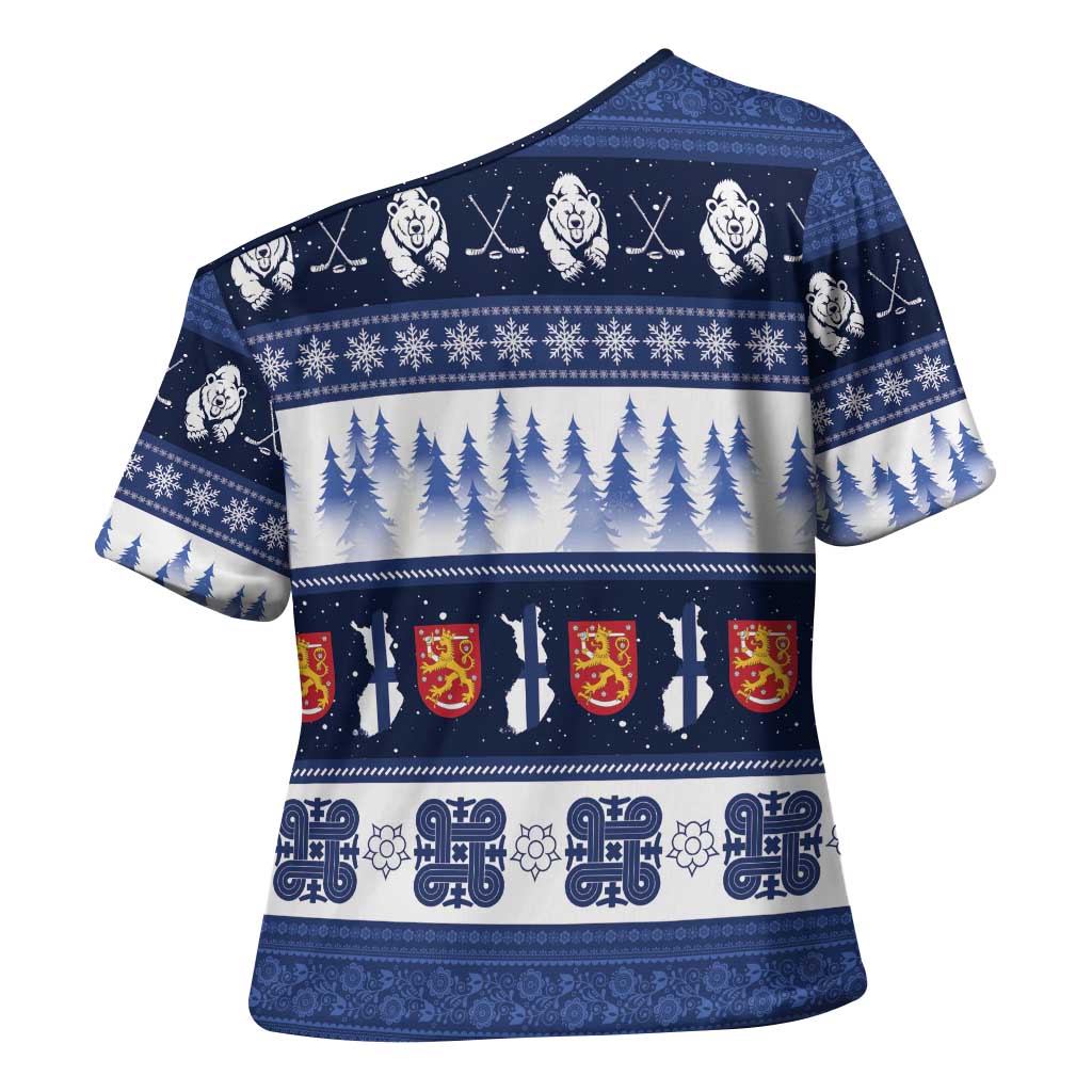 Finland Christmas Cross Shoulder Shirt Suomen Tasavalta Hyvaa Joulua - Wonder Print Shop