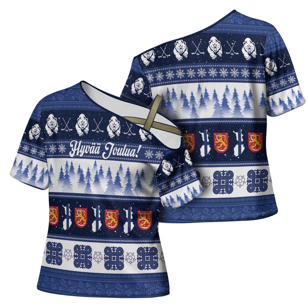 Finland Christmas Cross Shoulder Shirt Suomen Tasavalta Hyvaa Joulua - Wonder Print Shop