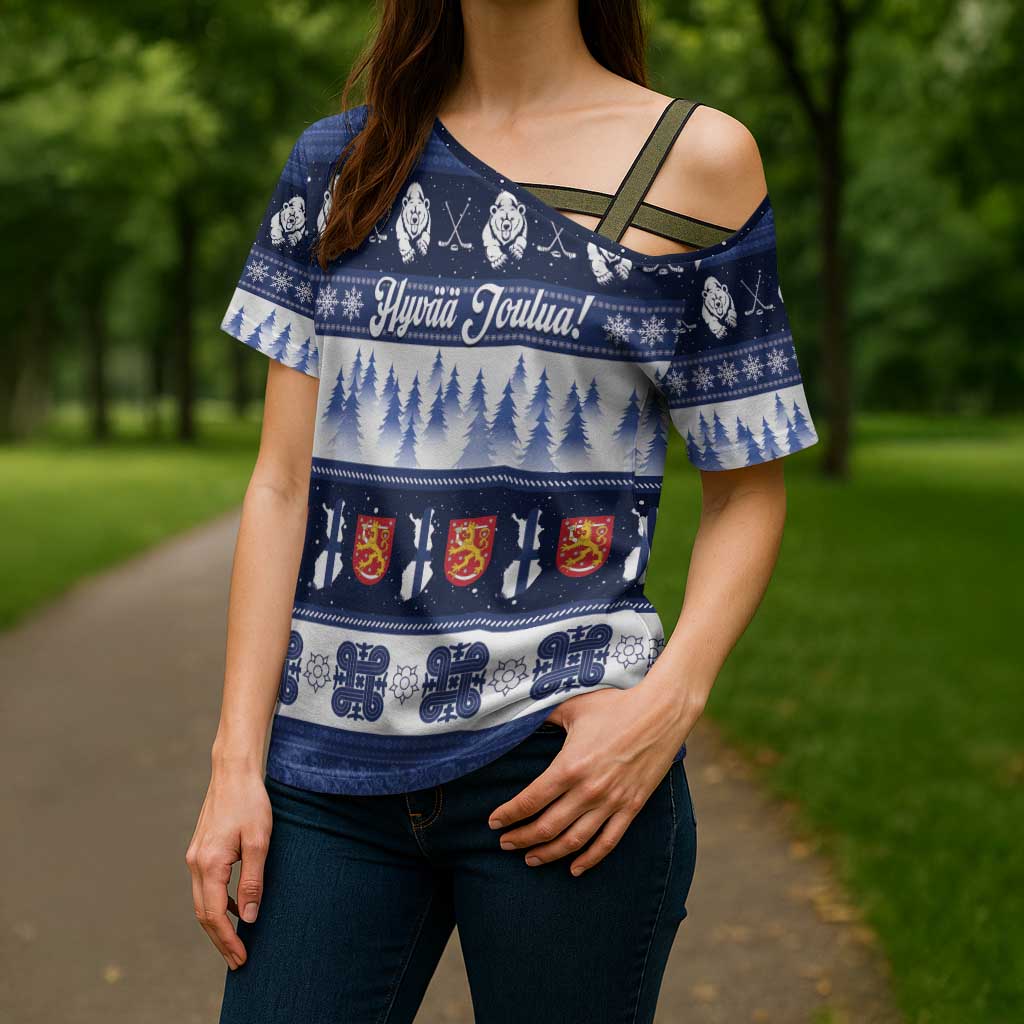 Finland Christmas Cross Shoulder Shirt Suomen Tasavalta Hyvaa Joulua - Wonder Print Shop