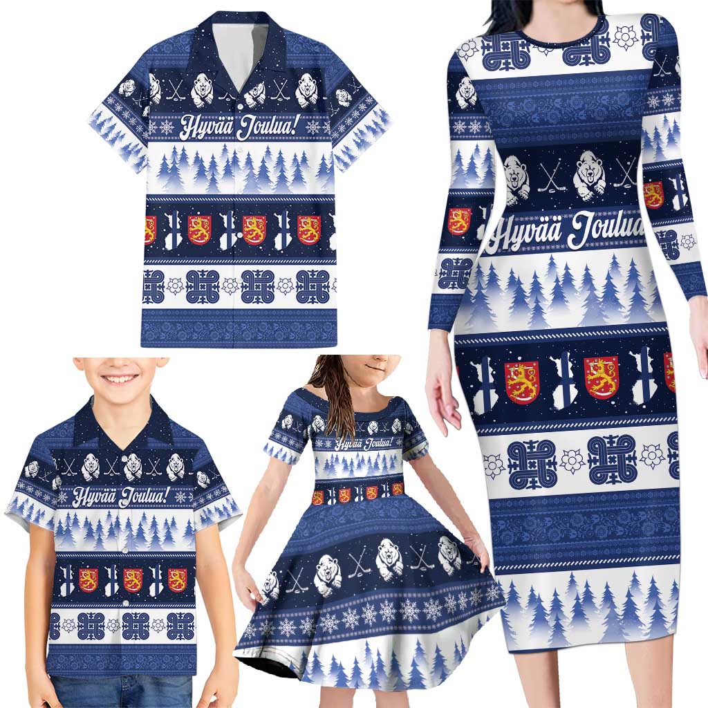 Finland Christmas Family Matching Long Sleeve Bodycon Dress and Hawaiian Shirt Suomen Tasavalta Hyvaa Joulua - Wonder Print Shop
