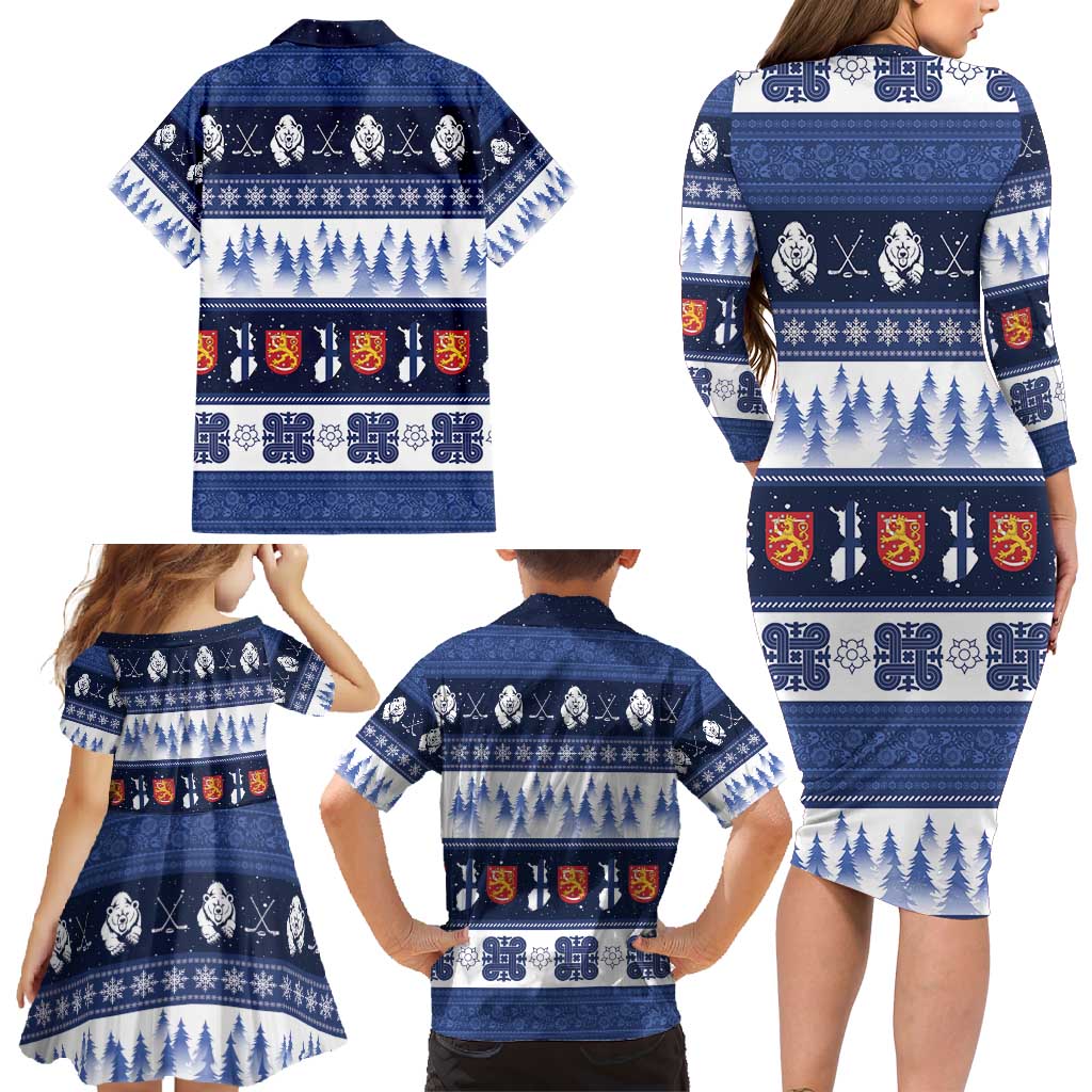Finland Christmas Family Matching Long Sleeve Bodycon Dress and Hawaiian Shirt Suomen Tasavalta Hyvaa Joulua - Wonder Print Shop