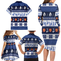 Finland Christmas Family Matching Long Sleeve Bodycon Dress and Hawaiian Shirt Suomen Tasavalta Hyvaa Joulua - Wonder Print Shop