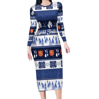 Finland Christmas Family Matching Long Sleeve Bodycon Dress and Hawaiian Shirt Suomen Tasavalta Hyvaa Joulua - Wonder Print Shop