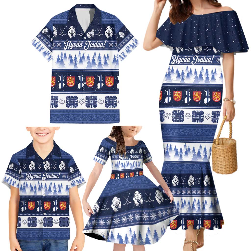 Finland Christmas Family Matching Mermaid Dress and Hawaiian Shirt Suomen Tasavalta Hyvaa Joulua - Wonder Print Shop