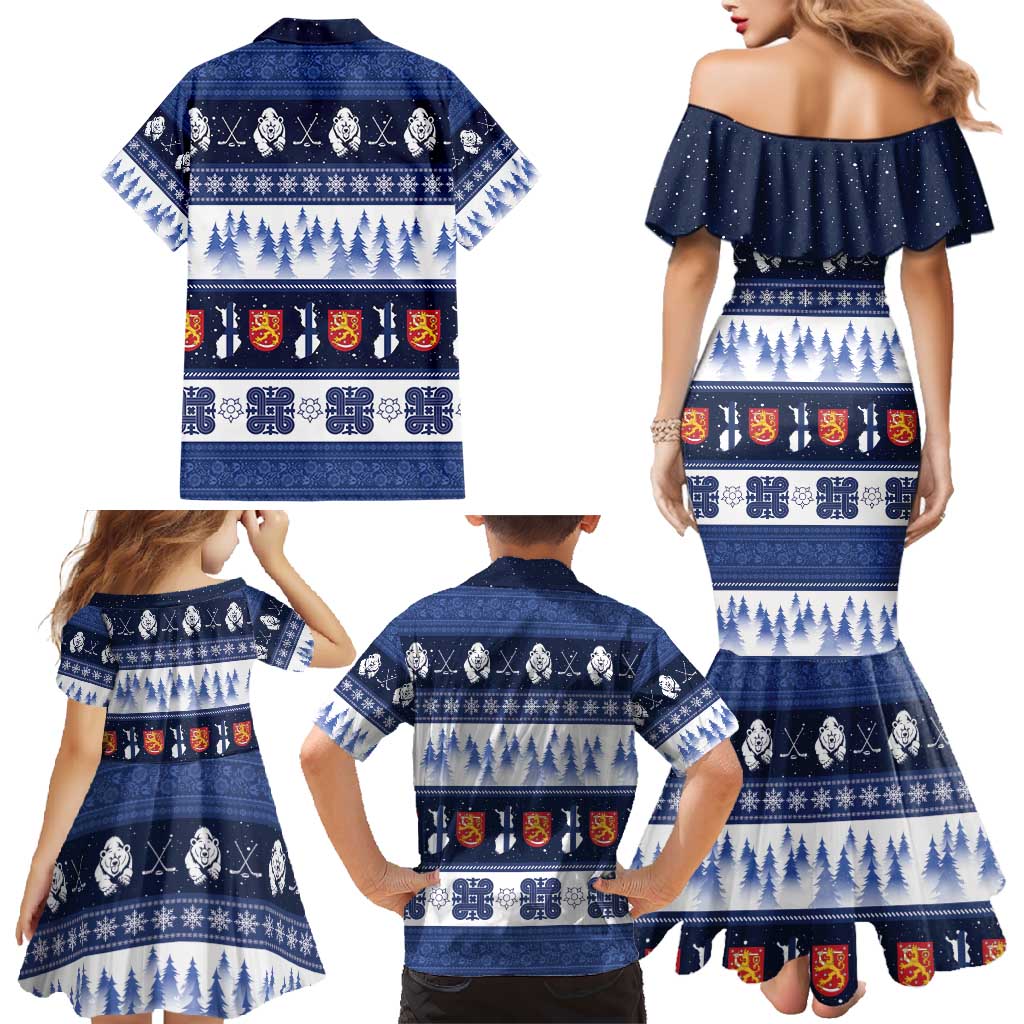 Finland Christmas Family Matching Mermaid Dress and Hawaiian Shirt Suomen Tasavalta Hyvaa Joulua - Wonder Print Shop