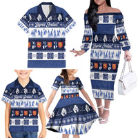 Finland Christmas Family Matching Off The Shoulder Long Sleeve Dress and Hawaiian Shirt Suomen Tasavalta Hyvaa Joulua - Wonder Print Shop