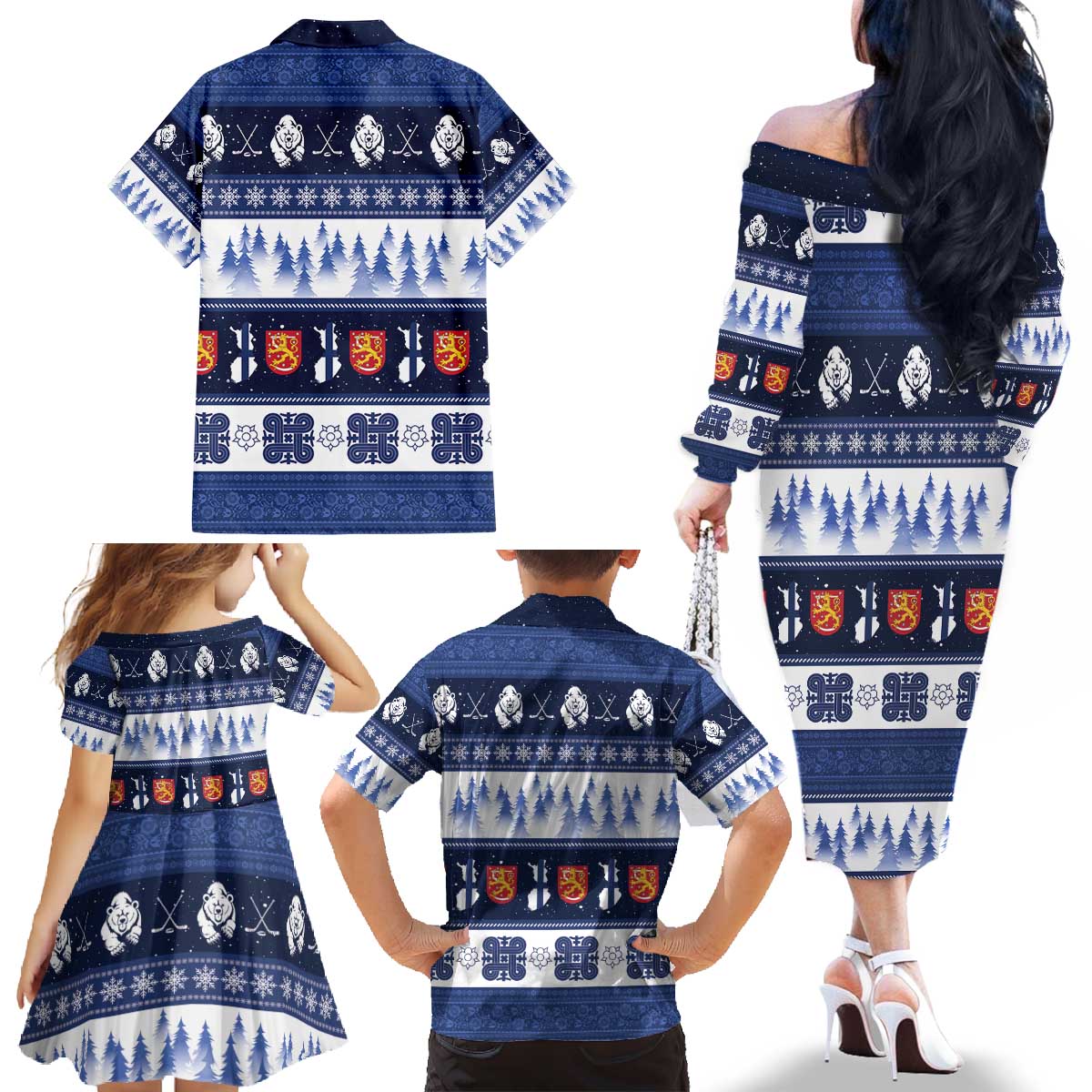 Finland Christmas Family Matching Off The Shoulder Long Sleeve Dress and Hawaiian Shirt Suomen Tasavalta Hyvaa Joulua - Wonder Print Shop