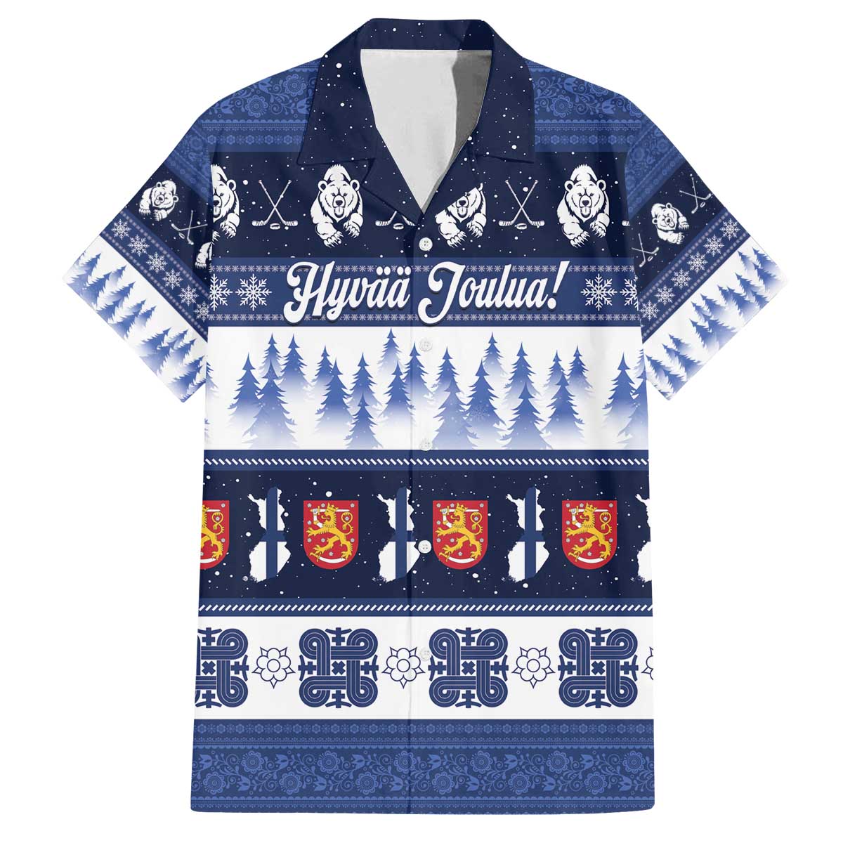 Finland Christmas Family Matching Off The Shoulder Long Sleeve Dress and Hawaiian Shirt Suomen Tasavalta Hyvaa Joulua - Wonder Print Shop