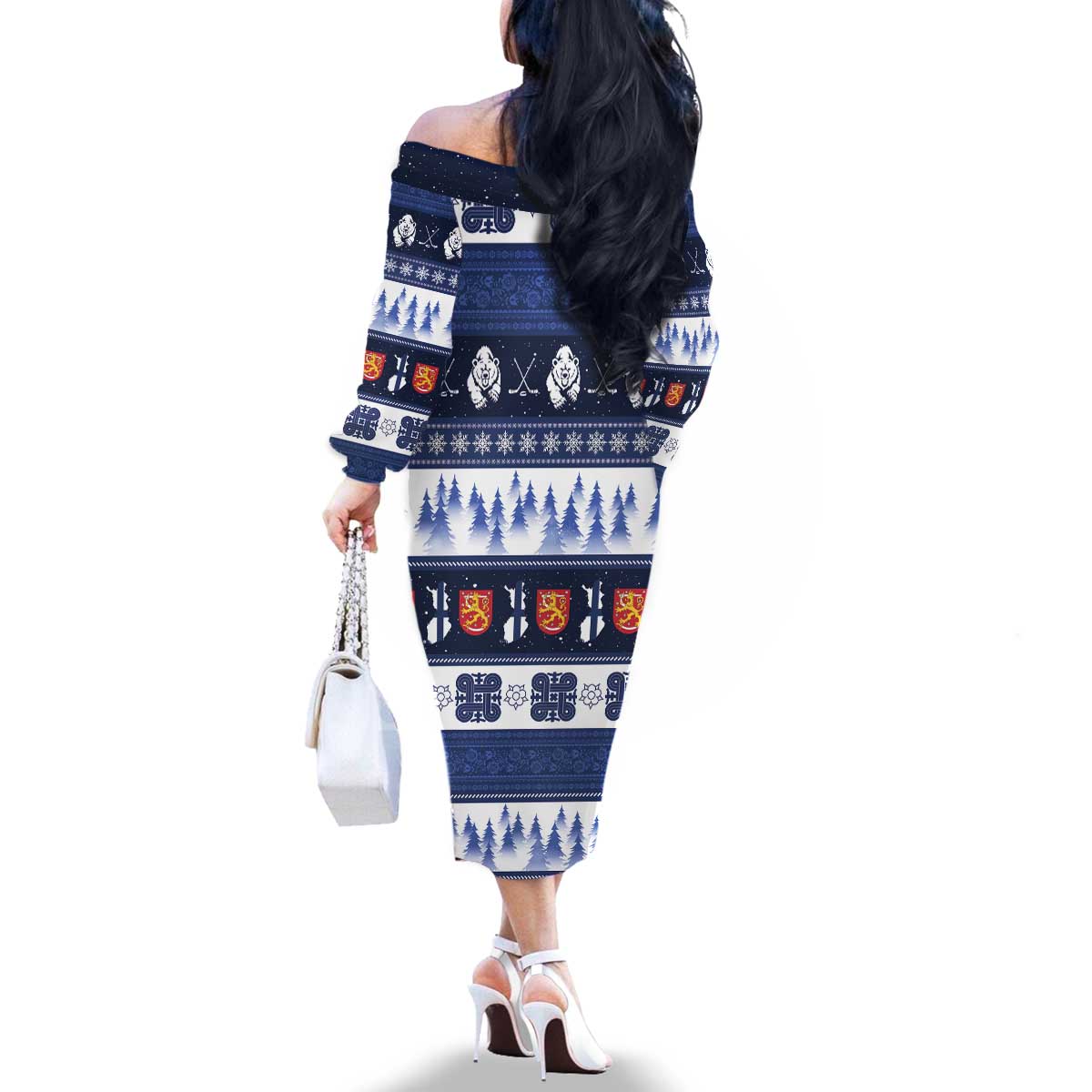 Finland Christmas Family Matching Off The Shoulder Long Sleeve Dress and Hawaiian Shirt Suomen Tasavalta Hyvaa Joulua - Wonder Print Shop