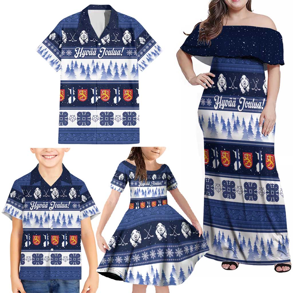 Finland Christmas Family Matching Off Shoulder Maxi Dress and Hawaiian Shirt Suomen Tasavalta Hyvaa Joulua - Wonder Print Shop