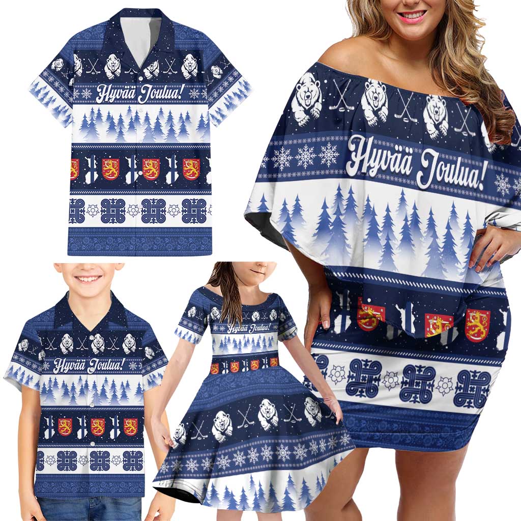 Finland Christmas Family Matching Off Shoulder Short Dress and Hawaiian Shirt Suomen Tasavalta Hyvaa Joulua - Wonder Print Shop