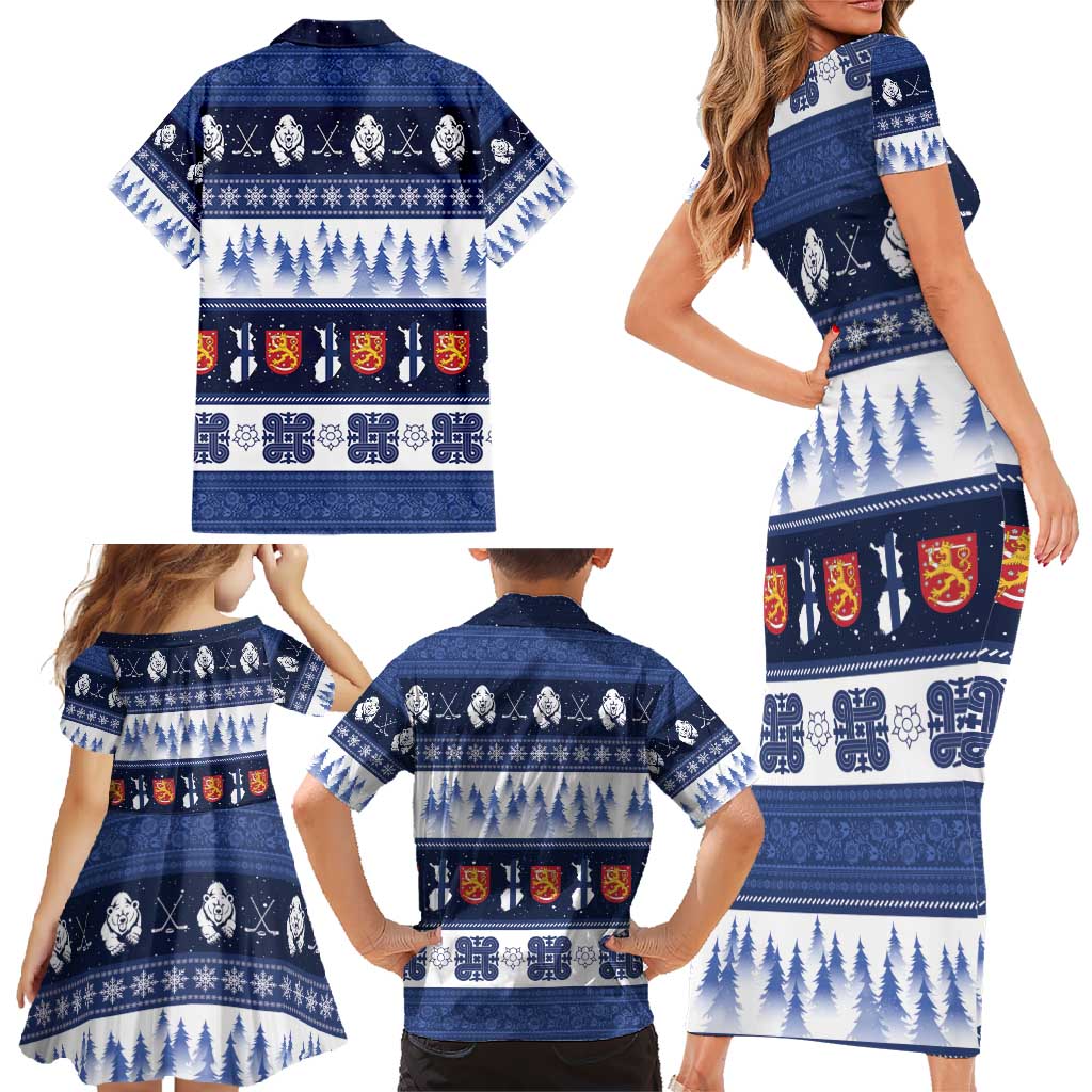 Finland Christmas Family Matching Short Sleeve Bodycon Dress and Hawaiian Shirt Suomen Tasavalta Hyvaa Joulua - Wonder Print Shop