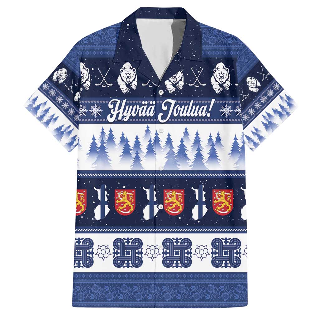 Finland Christmas Family Matching Short Sleeve Bodycon Dress and Hawaiian Shirt Suomen Tasavalta Hyvaa Joulua - Wonder Print Shop