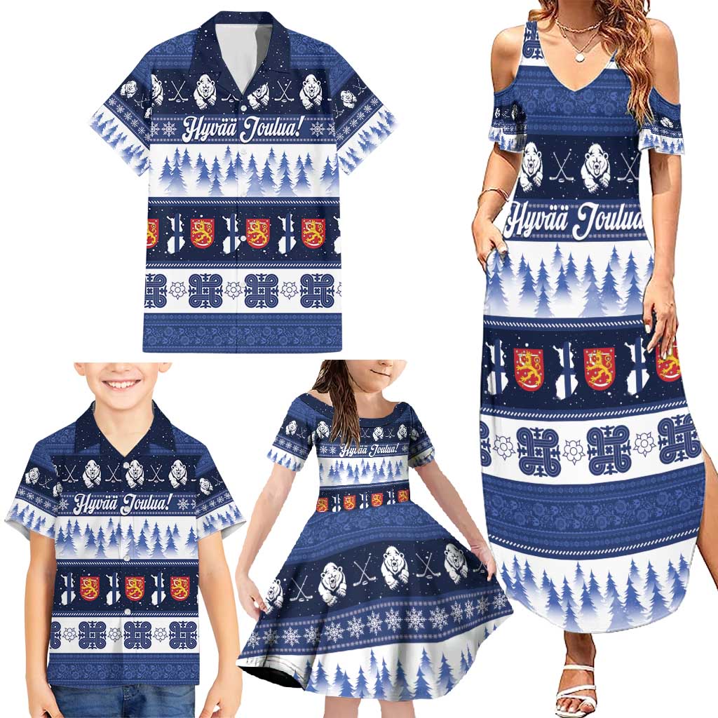Finland Christmas Family Matching Summer Maxi Dress and Hawaiian Shirt Suomen Tasavalta Hyvaa Joulua - Wonder Print Shop