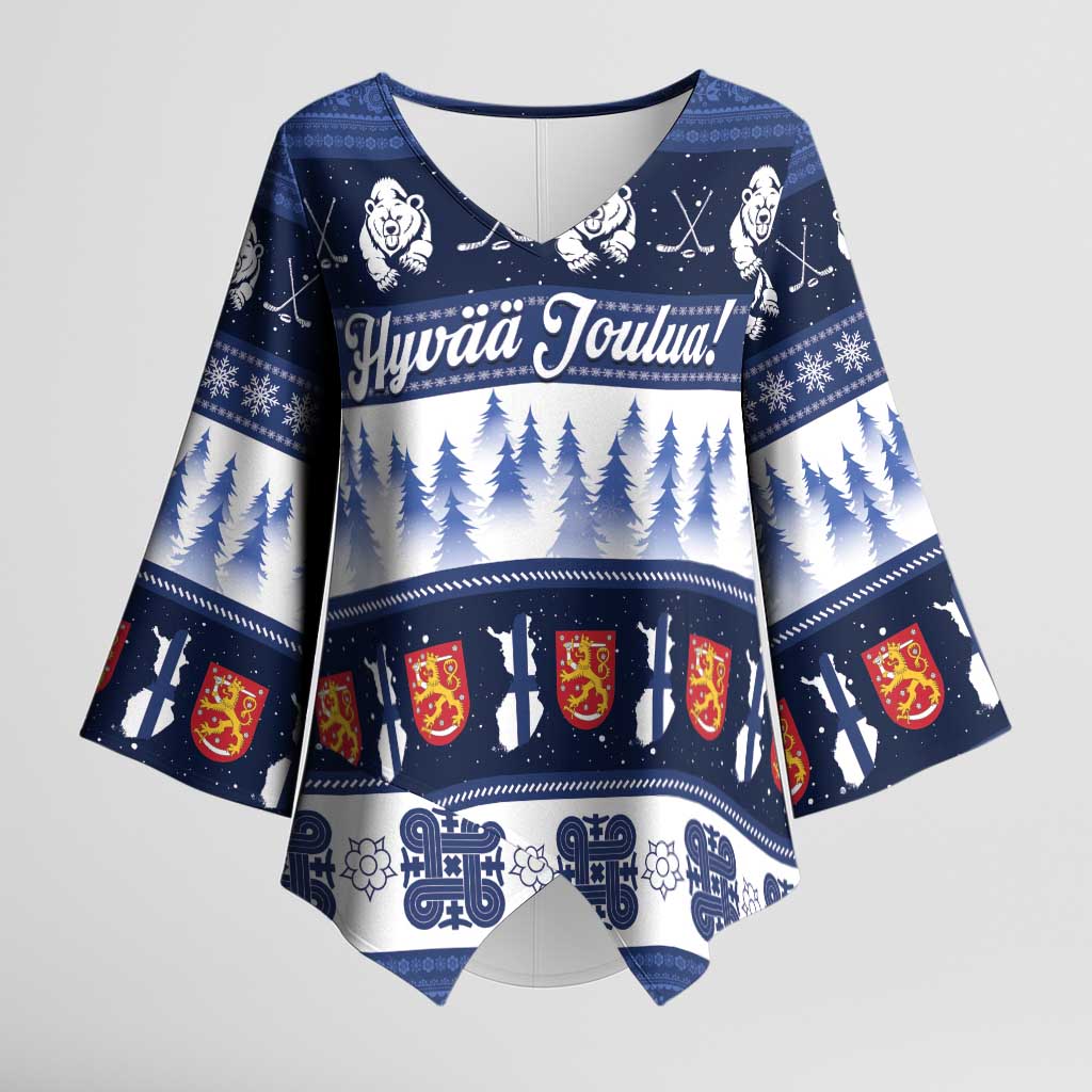 Finland Christmas Kimono Sleeve Blouse Suomen Tasavalta Hyvaa Joulua - Wonder Print Shop