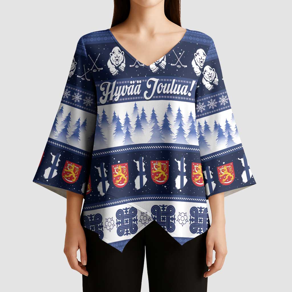Finland Christmas Kimono Sleeve Blouse Suomen Tasavalta Hyvaa Joulua - Wonder Print Shop