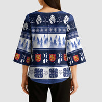 Finland Christmas Kimono Sleeve Blouse Suomen Tasavalta Hyvaa Joulua - Wonder Print Shop
