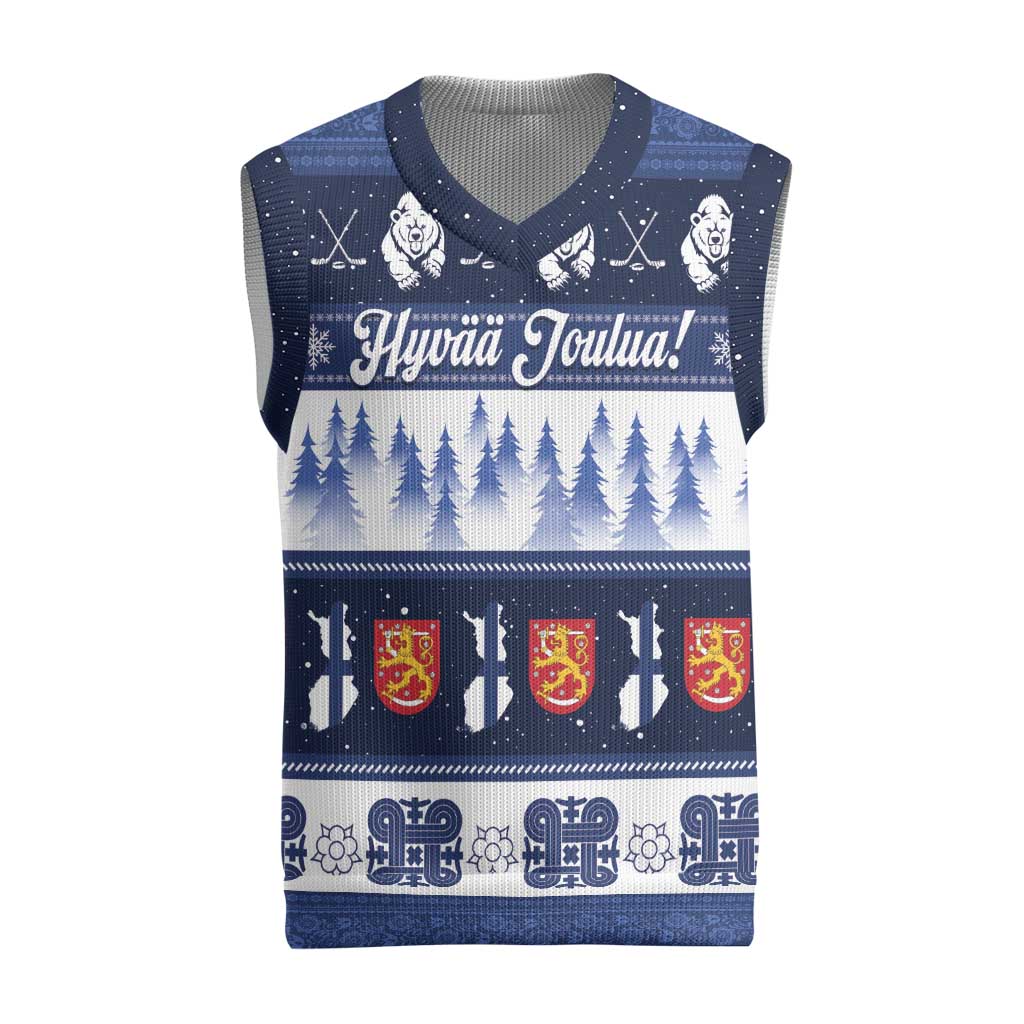 Finland Christmas Knitted V-Neck Vest Suomen Tasavalta Hyvaa Joulua - Wonder Print Shop