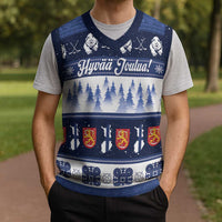 Finland Christmas Knitted V-Neck Vest Suomen Tasavalta Hyvaa Joulua - Wonder Print Shop