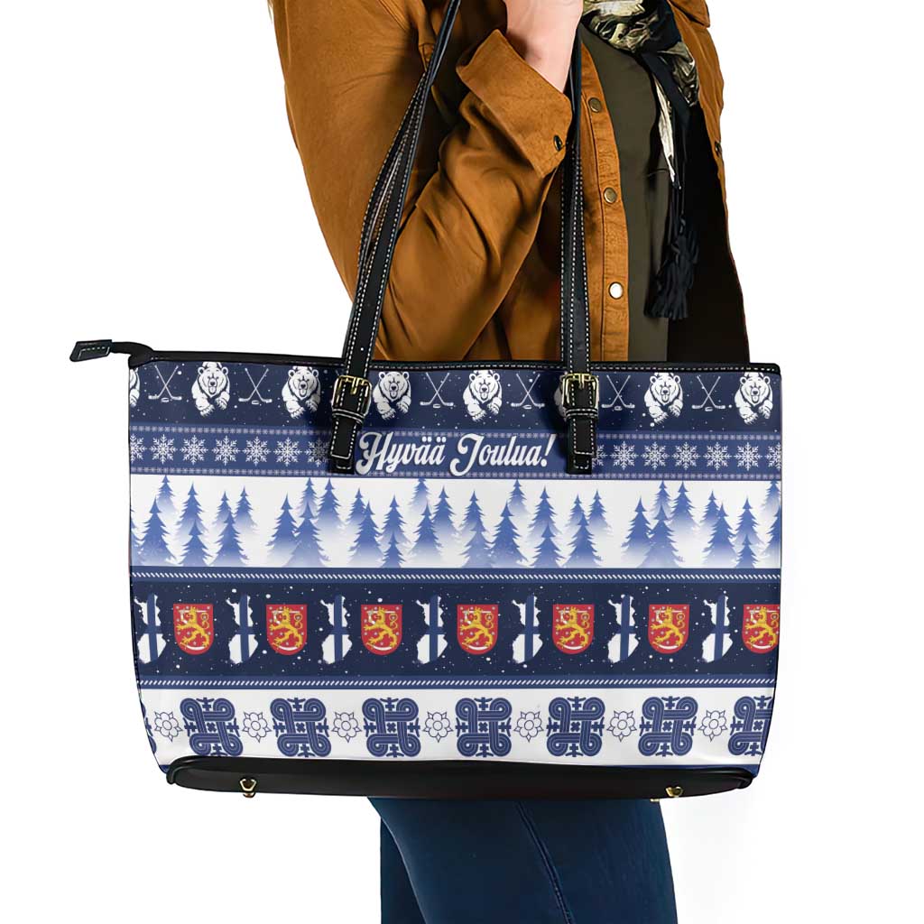 Finland Christmas Leather Tote Bag Suomen Tasavalta Hyvaa Joulua - Wonder Print Shop