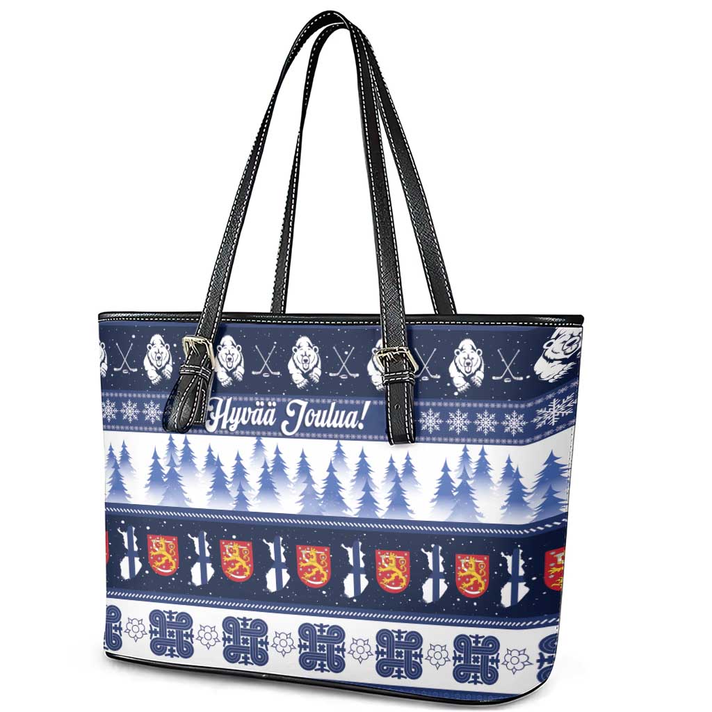 Finland Christmas Leather Tote Bag Suomen Tasavalta Hyvaa Joulua - Wonder Print Shop