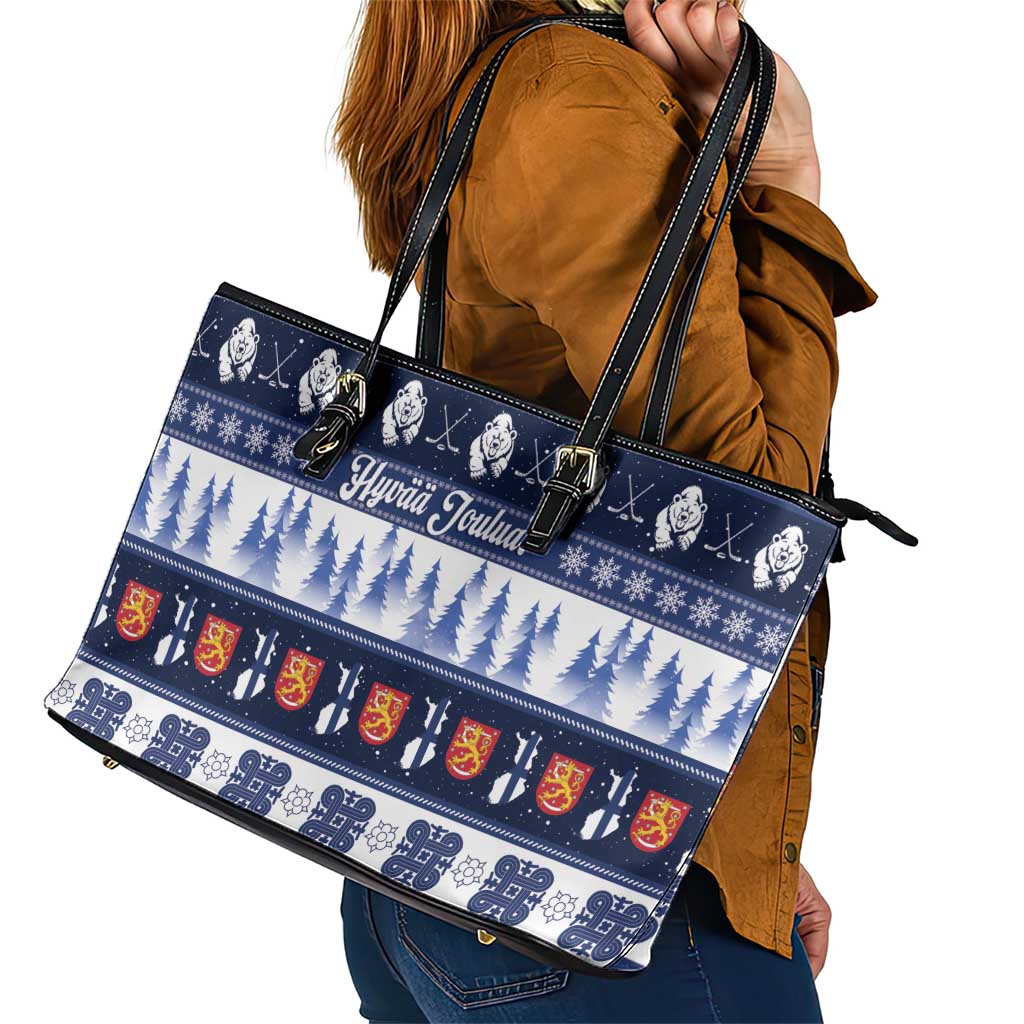 Finland Christmas Leather Tote Bag Suomen Tasavalta Hyvaa Joulua - Wonder Print Shop