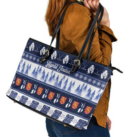 Finland Christmas Leather Tote Bag Suomen Tasavalta Hyvaa Joulua - Wonder Print Shop