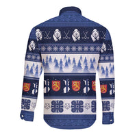 Finland Christmas Long Sleeve Button Shirt Suomen Tasavalta Hyvaa Joulua - Wonder Print Shop