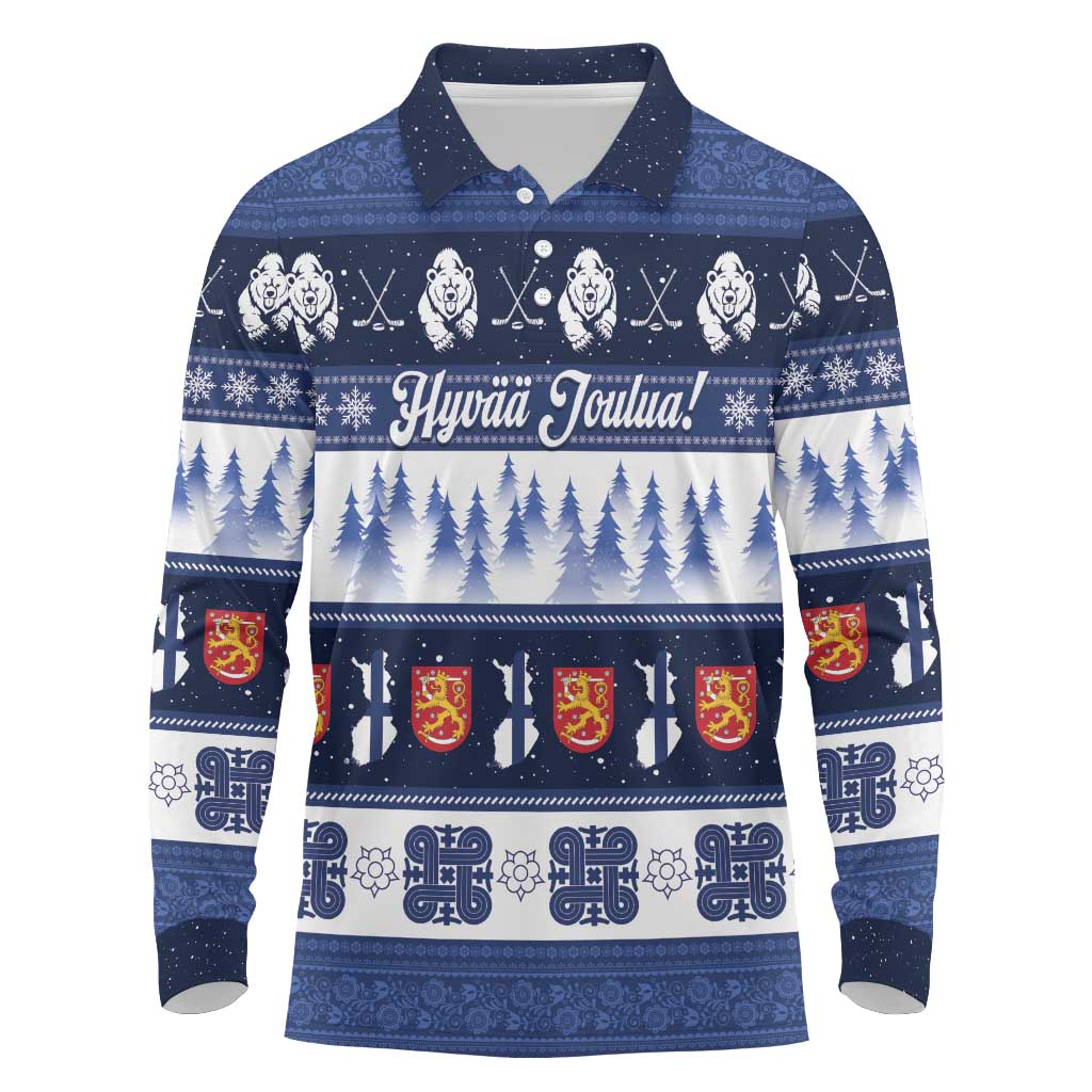 Finland Christmas Long Sleeve Polo Shirt Suomen Tasavalta Hyvaa Joulua - Wonder Print Shop