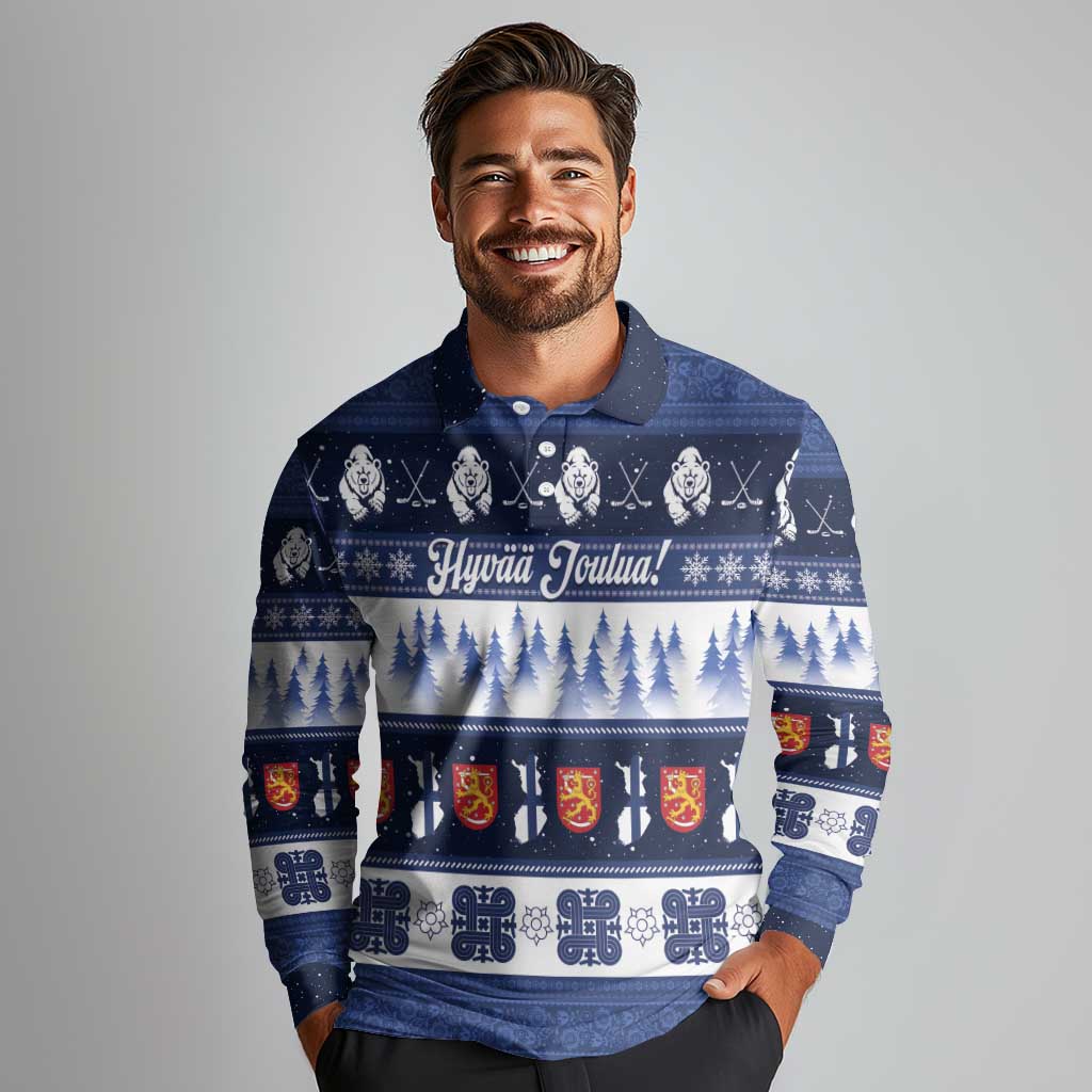Finland Christmas Long Sleeve Polo Shirt Suomen Tasavalta Hyvaa Joulua - Wonder Print Shop