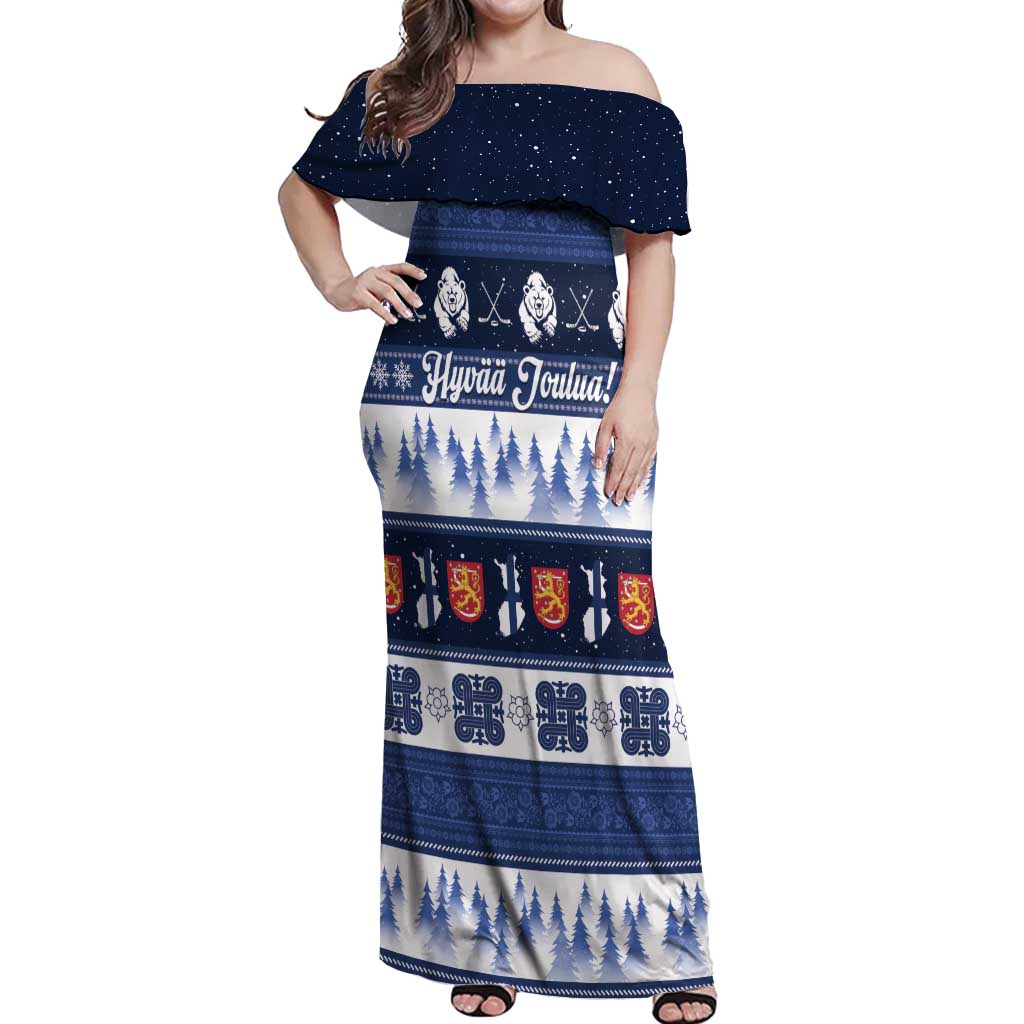 Finland Christmas Off Shoulder Maxi Dress Suomen Tasavalta Hyvaa Joulua - Wonder Print Shop