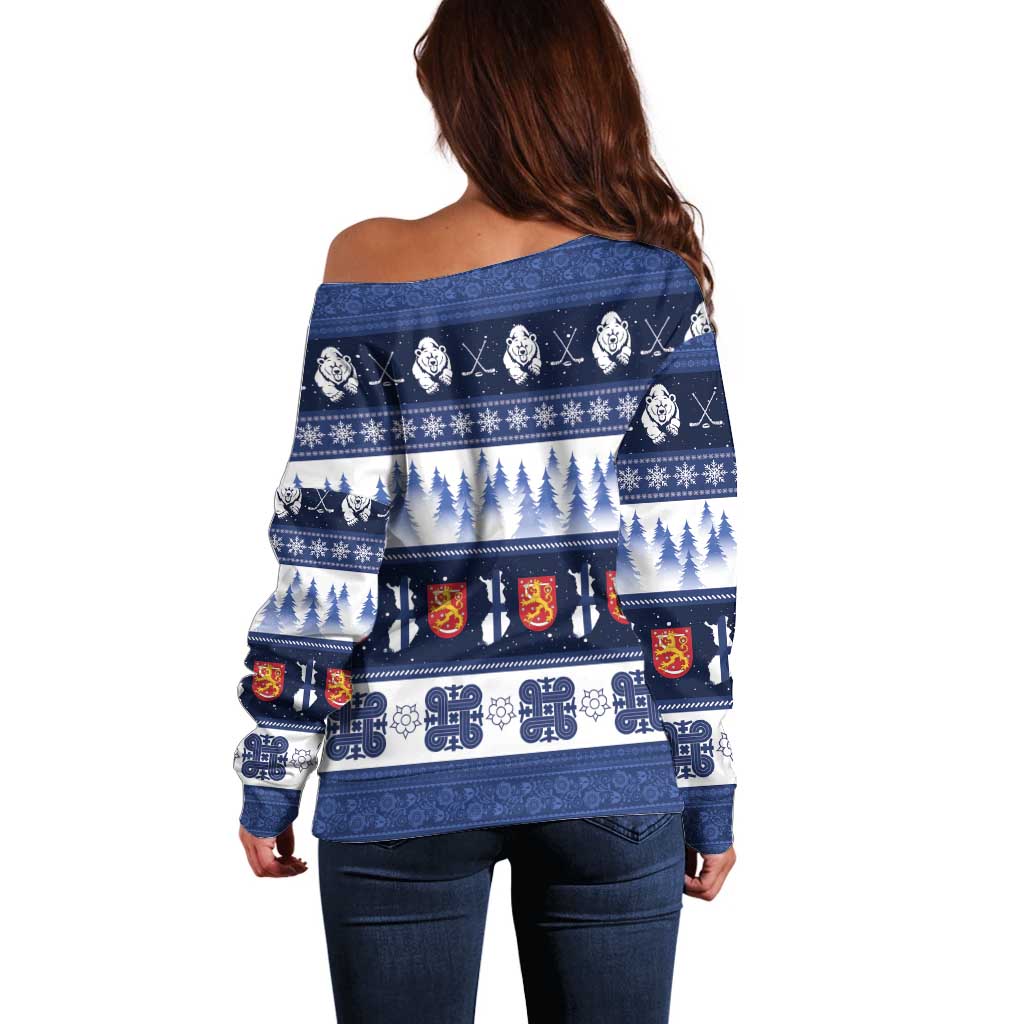 Finland Christmas Off Shoulder Sweater Suomen Tasavalta Hyvaa Joulua - Wonder Print Shop