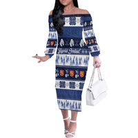 Finland Christmas Off The Shoulder Long Sleeve Dress Suomen Tasavalta Hyvaa Joulua - Wonder Print Shop
