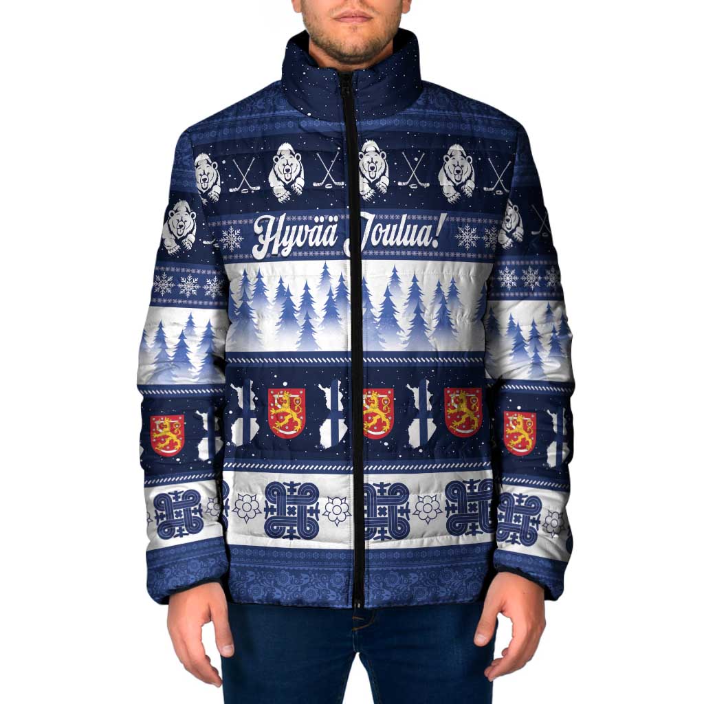 Finland Christmas Padded Jacket Suomen Tasavalta Hyvaa Joulua - Wonder Print Shop