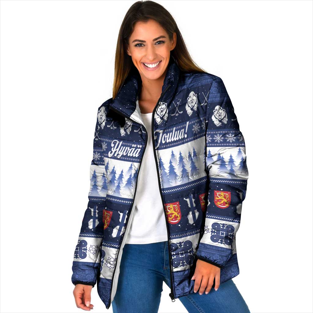 Finland Christmas Padded Jacket Suomen Tasavalta Hyvaa Joulua - Wonder Print Shop