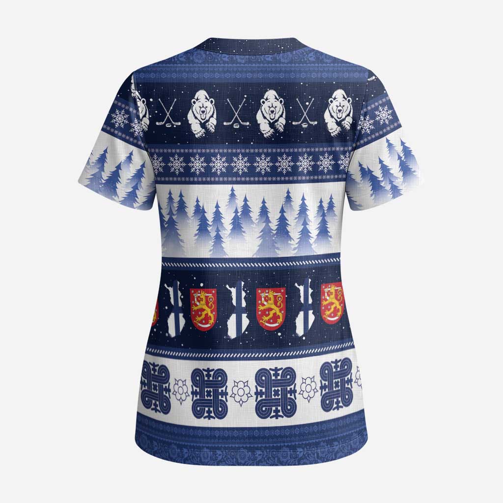 Finland Christmas Scrub Top Suomen Tasavalta Hyvaa Joulua - Wonder Print Shop