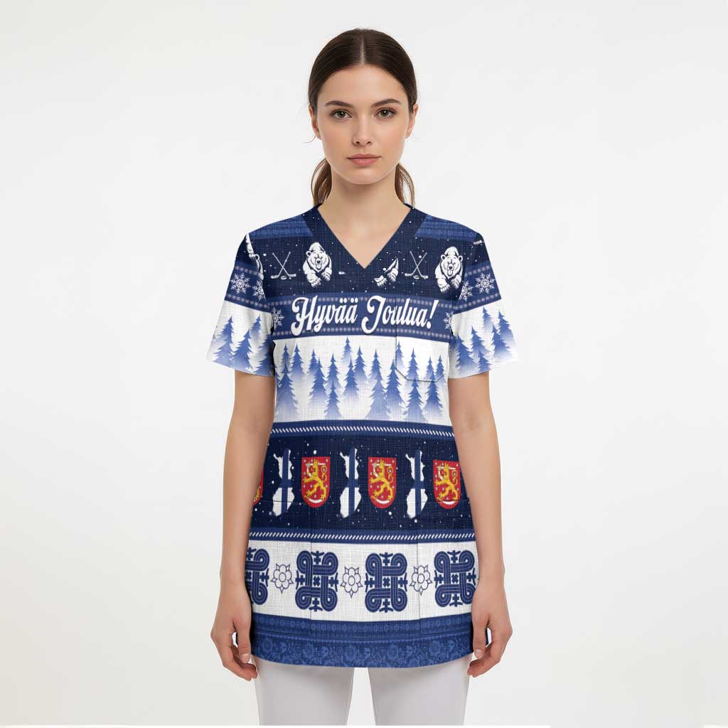 Finland Christmas Scrub Top Suomen Tasavalta Hyvaa Joulua - Wonder Print Shop