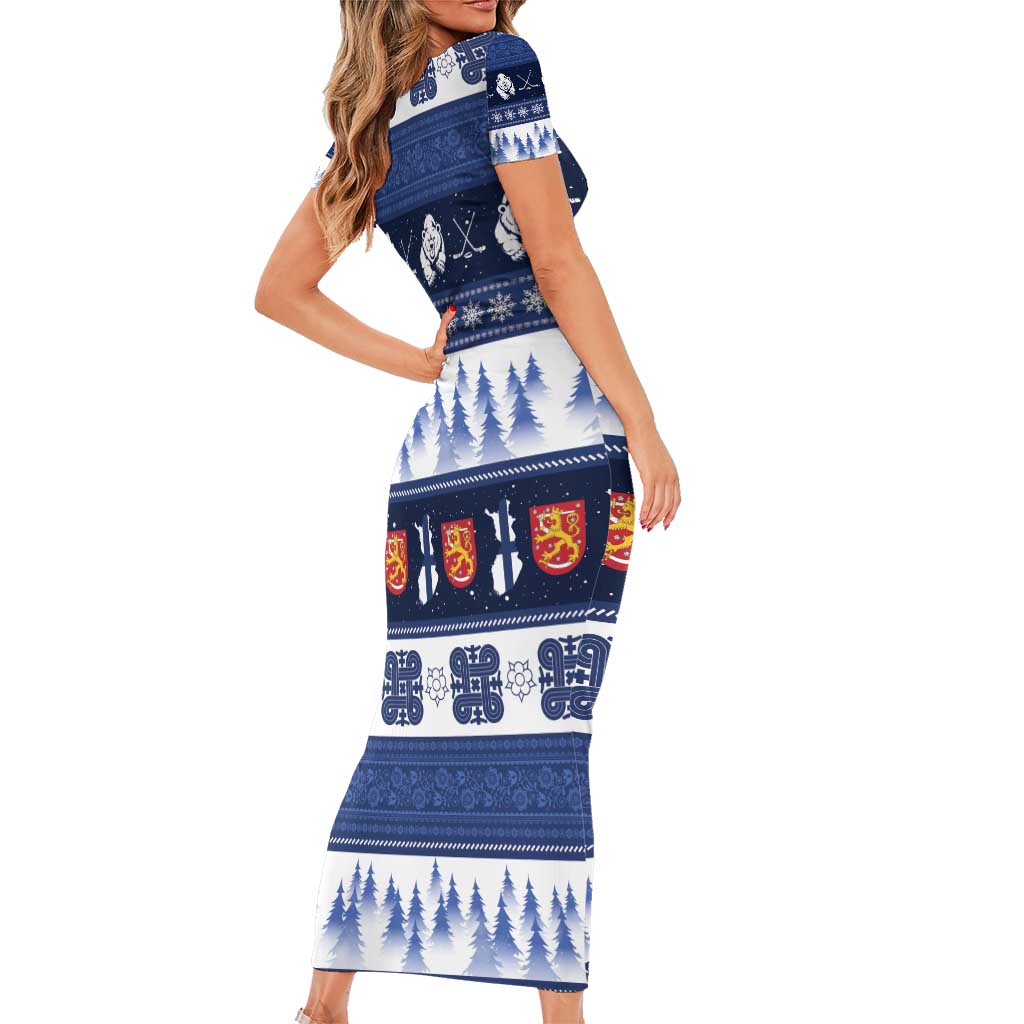 Finland Christmas Short Sleeve Bodycon Dress Suomen Tasavalta Hyvaa Joulua - Wonder Print Shop