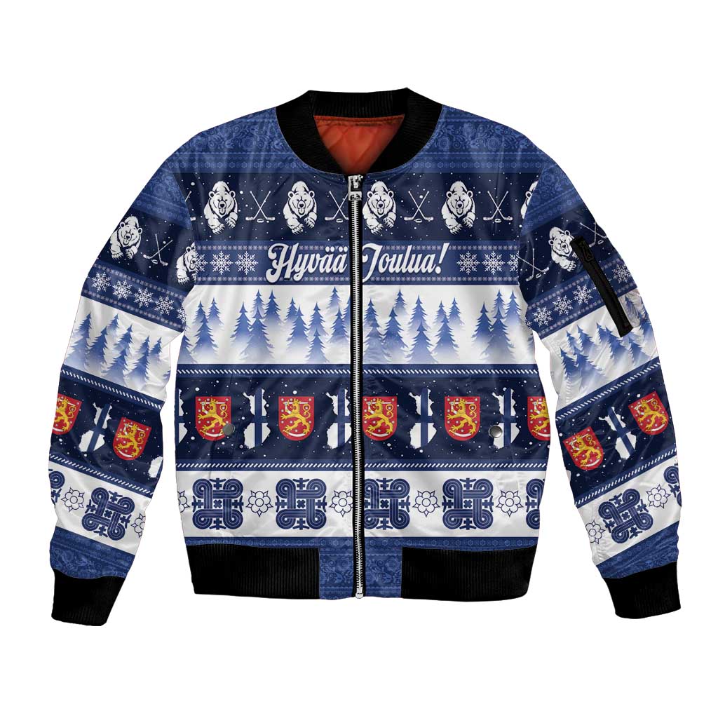 Finland Christmas Sleeve Zip Bomber Jacket Suomen Tasavalta Hyvaa Joulua - Wonder Print Shop