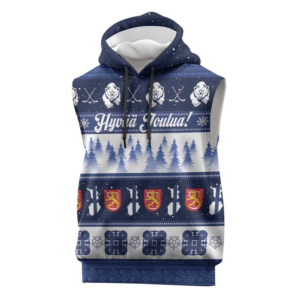 Finland Christmas Sleeveless Hoodie Suomen Tasavalta Hyvaa Joulua - Wonder Print Shop