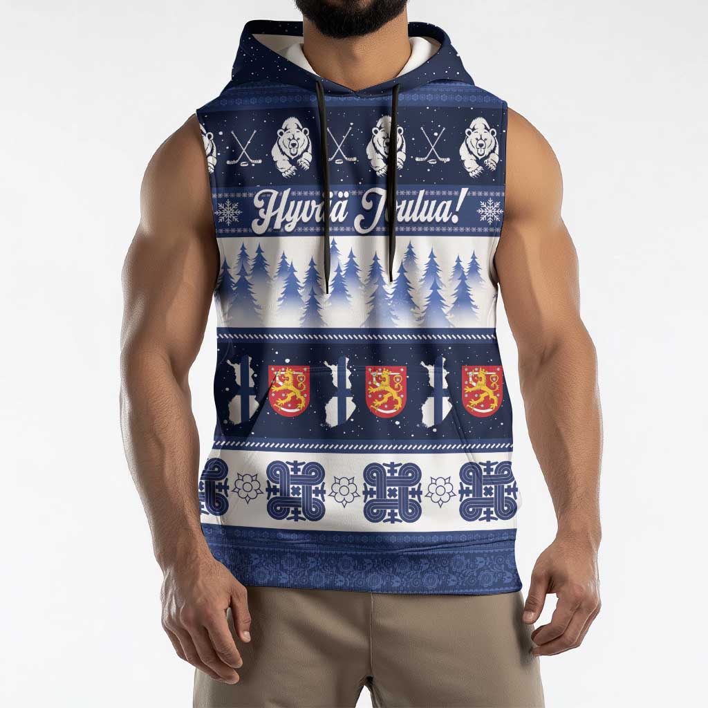 Finland Christmas Sleeveless Hoodie Suomen Tasavalta Hyvaa Joulua - Wonder Print Shop