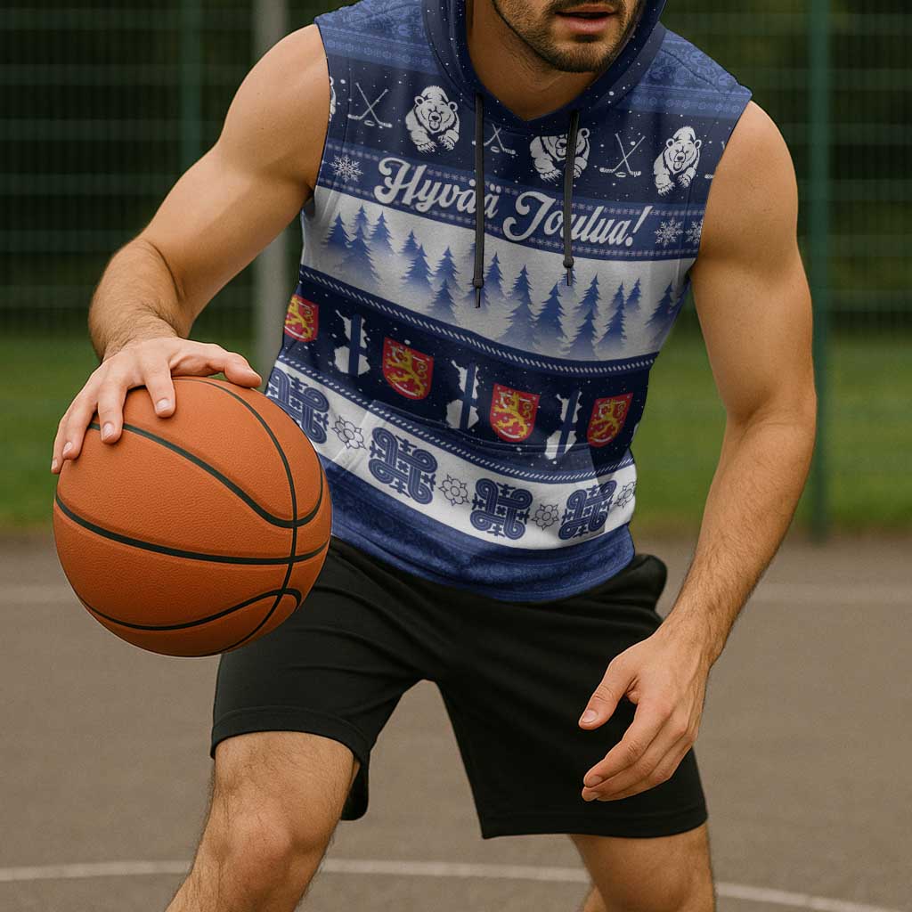 Finland Christmas Sleeveless Hoodie Suomen Tasavalta Hyvaa Joulua - Wonder Print Shop