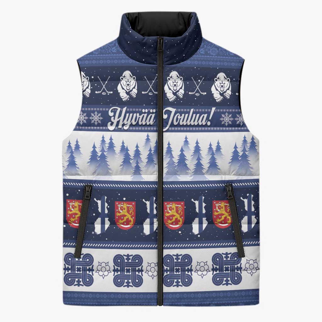 Finland Christmas Sleeveless Puffer Jacket Suomen Tasavalta Hyvaa Joulua - Wonder Print Shop