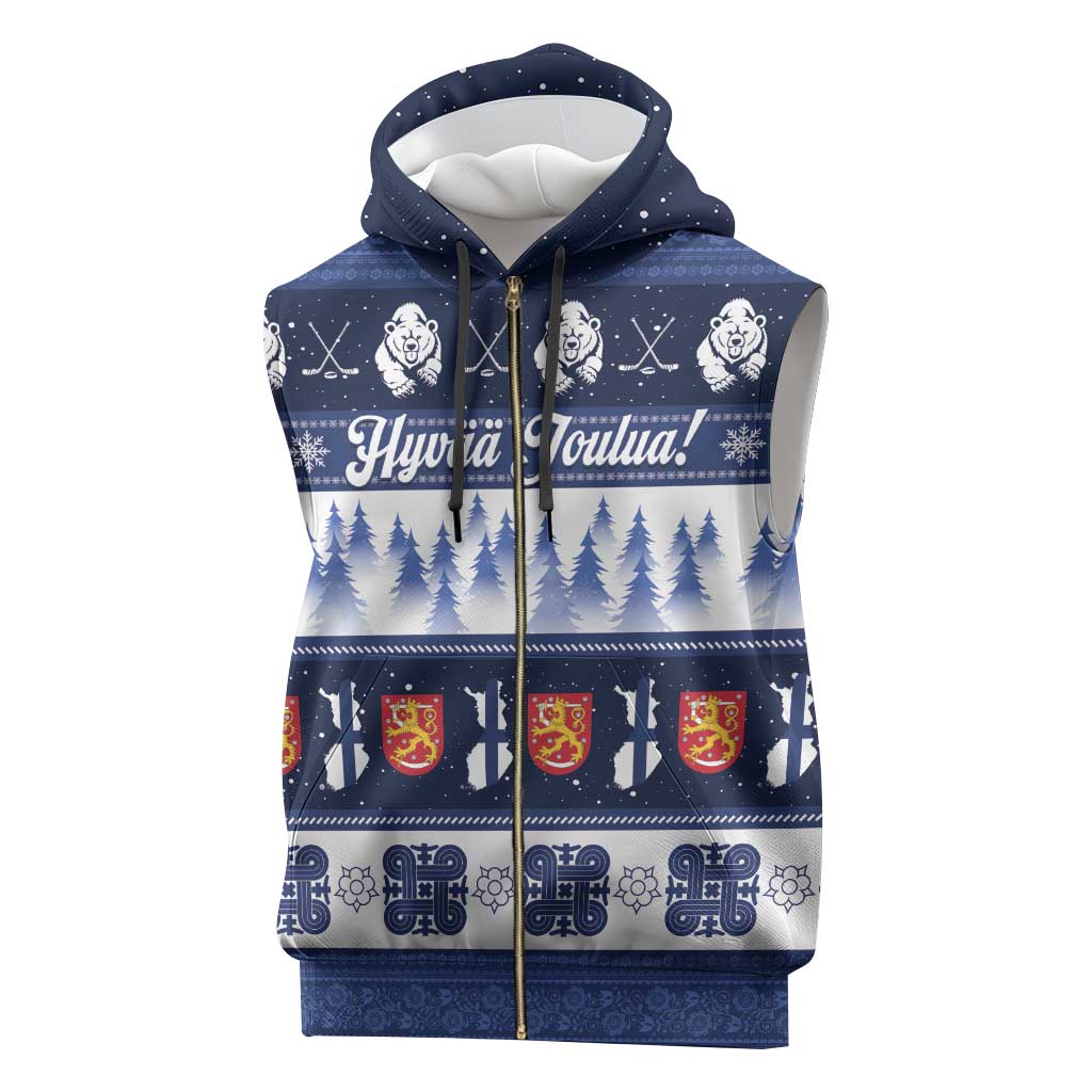 Finland Christmas Sleeveless Zip Hoodie Suomen Tasavalta Hyvaa Joulua - Wonder Print Shop