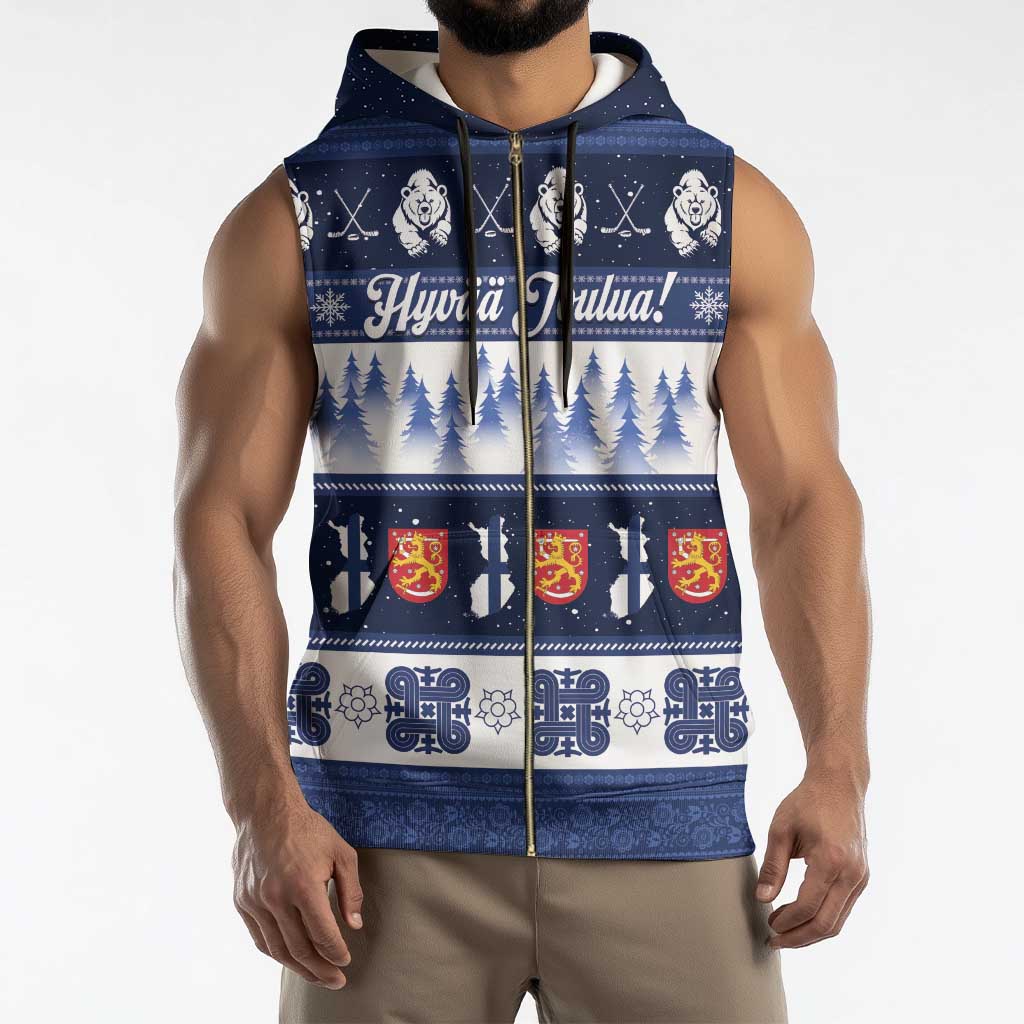 Finland Christmas Sleeveless Zip Hoodie Suomen Tasavalta Hyvaa Joulua - Wonder Print Shop